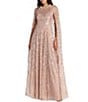 Mac Duggal Embellished Mesh Gown With Cape Sleeve - Image 1