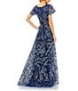 Mac Duggal Embellished Mesh Illusion Butterfly Sleeve A-Line Gown, Color:Navy - Image 2