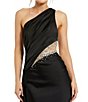 Mac Duggal Embellished Mesh Inset Satin Ruched One Shoulder Sleeveless Draped Gown, Color:Black - Image 3