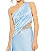 Color:Powder Blue - Image 3 - Embellished Mesh Inset Satin Ruched One Shoulder Sleeveless Draped Gown