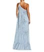 Mac Duggal Embellished Mesh One Shoulder Beaded Bow High-Low Caftan Gown, Color:Powder Blue - Image 2