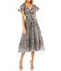 Mac Duggal Embellished Mesh V-Neck Flutter Sleeve A-Line Midi Dress, Color:Gunmetal - Image 1