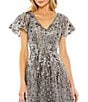 Mac Duggal Embellished Mesh V-Neck Flutter Sleeve A-Line Midi Dress, Color:Gunmetal - Image 3