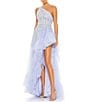 Mac Duggal Embellished One Shoulder Sleeveless Ruffle Hem Open Back Detail Asymmetrical Gown, Color:Periwinkle - Image 1