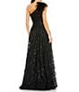 Mac Duggal Embellished Asymmetrical Neck Sleeveless Feather Shoulder A-Line Gown, Color:Black - Image 2