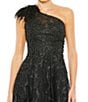 Mac Duggal Embellished Asymmetrical Neck Sleeveless Feather Shoulder A-Line Gown, Color:Black - Image 3
