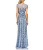 Color:French Blue - Image 2 - Embellished Sequin Illusion High Neck Cap Sleeve Thigh High Slit Gown