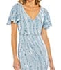 Color:Powder Blue - Image 3 - Embellished Sequin Plunge V-Neck Short Flutter Sleeve Midi Sheath Dress