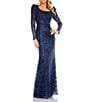 Mac Duggal Embroidered Applique Square Neck Long Sleeve Trumpet Gown, Color:Midnight - Image 1