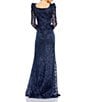 Mac Duggal Embroidered Applique Square Neck Long Sleeve Trumpet Gown, Color:Midnight - Image 2