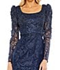 Mac Duggal Embroidered Applique Square Neck Long Sleeve Trumpet Gown, Color:Midnight - Image 3
