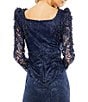 Mac Duggal Embroidered Applique Square Neck Long Sleeve Trumpet Gown, Color:Midnight - Image 4