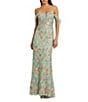 Mac Duggal Embroidered Floral Off-The-Shoulder Neck Draped Sleeve Gown, Color:Sage Multi - Image 1