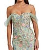 Mac Duggal Embroidered Floral Off-The-Shoulder Neck Draped Sleeve Gown, Color:Sage Multi - Image 3