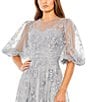 Color:Sterling - Image 3 - Embroidered Illusion Crew Neck Short Puffed Sleeve Gown