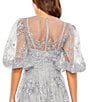 Color:Sterling - Image 4 - Embroidered Illusion Crew Neck Short Puffed Sleeve Gown
