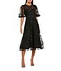 Mac Duggal Embroidered Lace Short Flutter Sleeve Crew Neck A-Line Midi Dress, Color:Black - Image 1