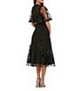Mac Duggal Embroidered Lace Short Flutter Sleeve Crew Neck A-Line Midi Dress, Color:Black - Image 2