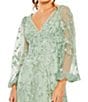 Color:Sage - Image 3 - Embroidered Lace V-Neck Long Balloon Sleeve Tiered A-Line Gown