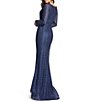 Color:Midnight - Image 2 - Embroidered Long Sleeve V-Neck Mermaid Gown