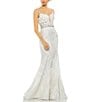 Color:Ivory - Image 1 - Embroidered Sleeveless Sweetheart Plunge Neck Trumpet Mermaid Gown