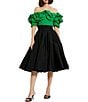 Color:Black - Image 3 - Faille High Waist Pleated Circle A-Line Skirt