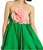 Color:Spring Green - Image 3 - Faille Strapless With Flower Bubble Hem Mini Fit And Flare Dress