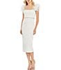 Color:White - Image 1 - Feather Cap Sleeve Pearl Embellished Satin Dress