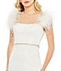Color:White - Image 3 - Feather Cap Sleeve Pearl Embellished Satin Dress
