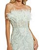 Mac Duggal Feather Trim Strapless Corset Bodice Embroidered Sheath Gown, Color:Mint - Image 3