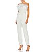 Color:White - Image 1 - Feather Trim Strapless Pocketed Jumpsuit