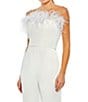 Color:White - Image 3 - Feather Trim Strapless Pocketed Jumpsuit
