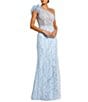 Color:Powder Blue - Image 1 - Feathered One Shoulder Embroidered Applique Gown