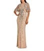 Mac Duggal Fitted Beaded Mesh Caplet Gown, Color:Nude Silver - Image 1