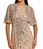 Mac Duggal Fitted Beaded Mesh Caplet Gown, Color:Nude Silver - Image 3