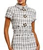 Mac Duggal Fitted Boucle Short Sleeve Button Up Dress, Color:Ivory - Image 3
