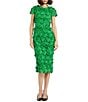 Color:Spring Green - Image 1 - Floral Applique Lace Round Neck Short Sleeve Midi Sheath Dress