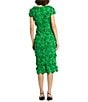 Color:Spring Green - Image 2 - Floral Applique Lace Round Neck Short Sleeve Midi Sheath Dress