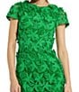 Color:Spring Green - Image 3 - Floral Applique Lace Round Neck Short Sleeve Midi Sheath Dress