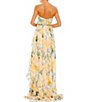 Color:Peach Multi - Image 2 - Floral Print Asymmetric Hem Strapless Gown