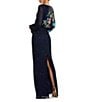 Color:Midnight - Image 2 - Floral Beaded Sequin Long Sleeve Blouson Gown