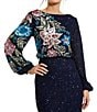 Color:Midnight - Image 3 - Floral Beaded Sequin Long Sleeve Blouson Gown