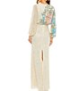 Color:Nude Multi - Image 2 - Floral Beaded Sequin Long Sleeve Blouson Gown