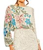 Color:Nude Multi - Image 3 - Floral Beaded Sequin Long Sleeve Blouson Gown