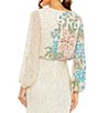 Color:Nude Multi - Image 4 - Floral Beaded Sequin Long Sleeve Blouson Gown