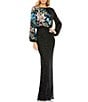 Color:Black Multi - Image 1 - Floral Beaded Sequin Long Sleeve Blouson Gown