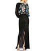 Color:Black Multi - Image 2 - Floral Beaded Sequin Long Sleeve Blouson Gown