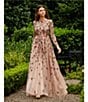 Mac Duggal Floral Beaded Crew Neck Long Sleeve Pleated Chiffon Gown, Color:Antique Rose - Image 5