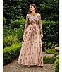 Mac Duggal Floral Beaded Crew Neck Long Sleeve Pleated Chiffon Gown, Color:Antique Rose - Image 6