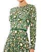 Color:Sage - Image 3 - Floral Beaded Crew Neck Long Sleeve Pleated Chiffon Gown